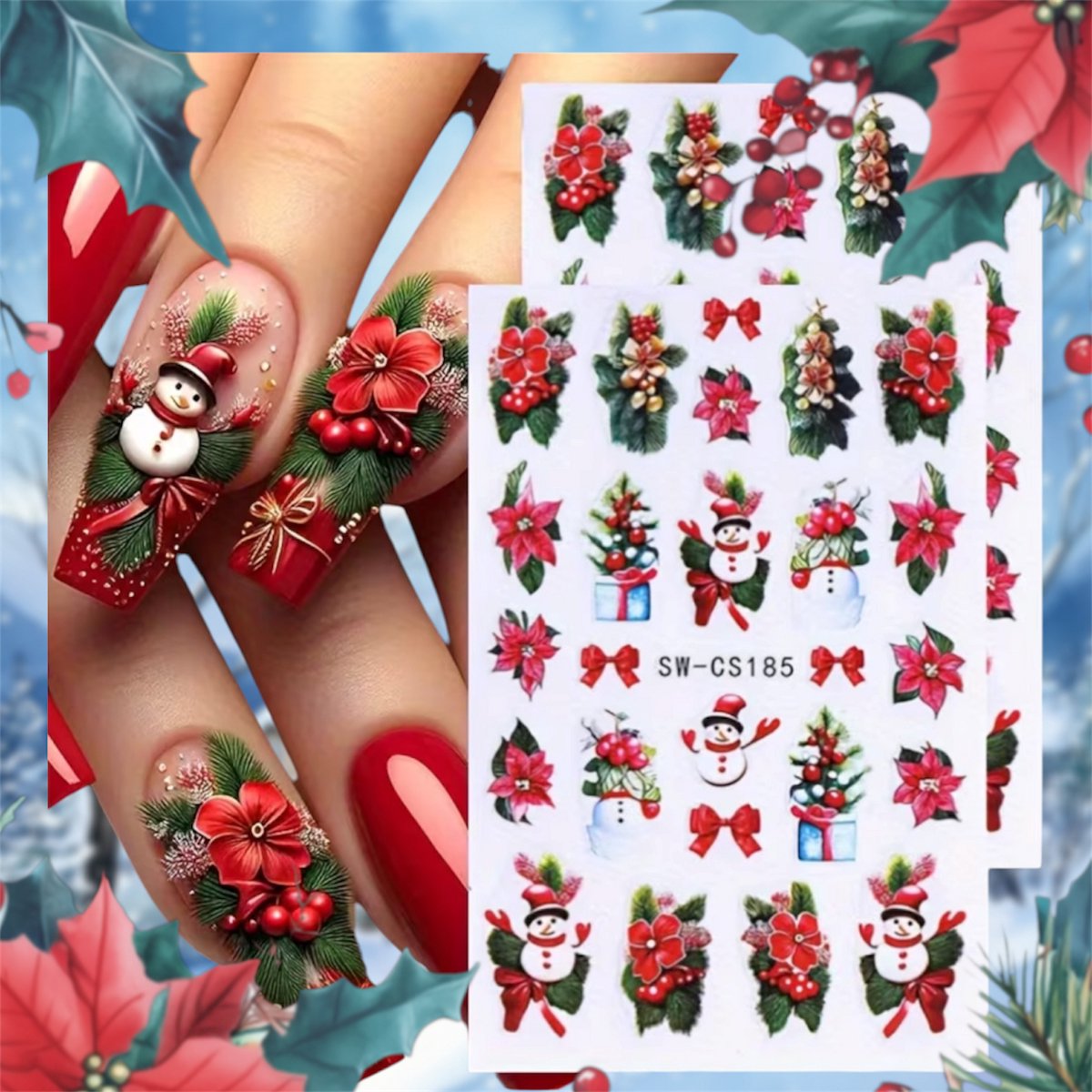 Nagelstickers Kerst (Christmas Nail Stickers) nr 185 (2 Stickervelletjes) 9.5 x 6.5 cm
