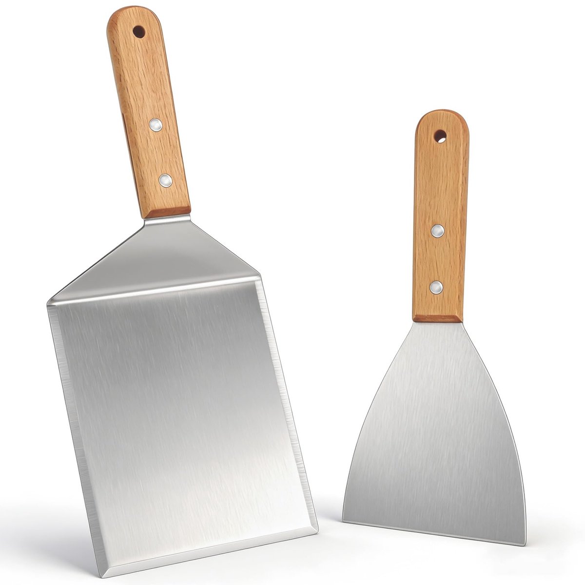 Grillspatelset roestvrij staal - pannenwender met houten handgrepen - perfect voor barbecue en Teppanyaki - ShopVlot
