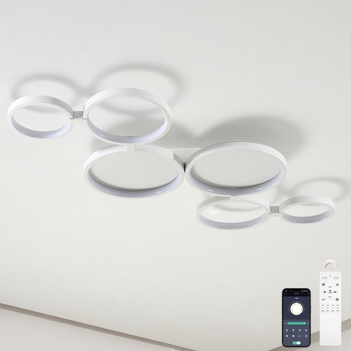 LED Plafondlamp Dimbaar 95 cm - 6 Ringen Chandelier - Met Afstandsbediening - Perfect voor Woonkamer - ShopVlot