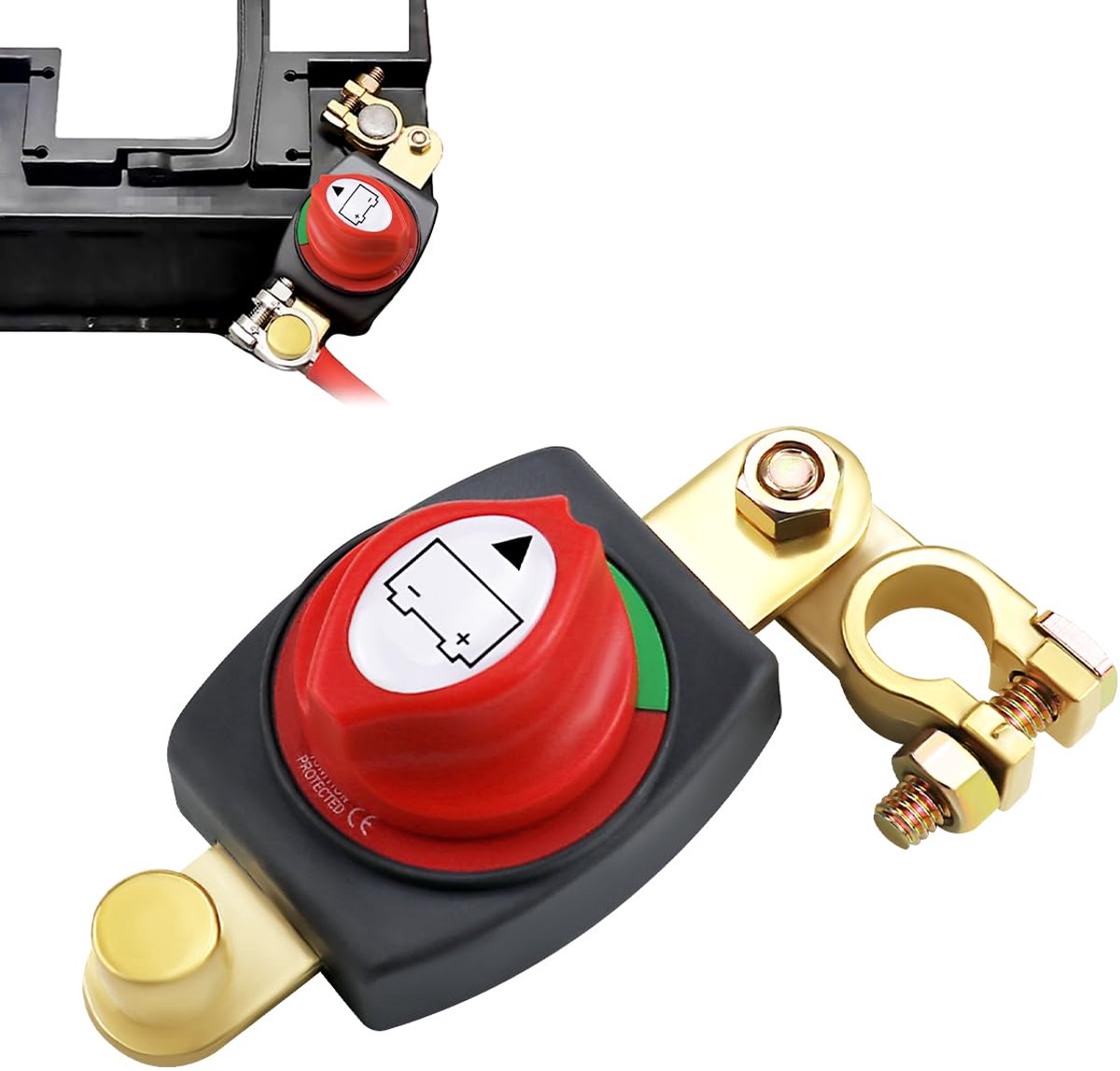 Accu onderbreker 12V/24V/48V - verstelbare 180° top post - vochtbestendig - veilig voor auto, boot, motor - ShopVlot