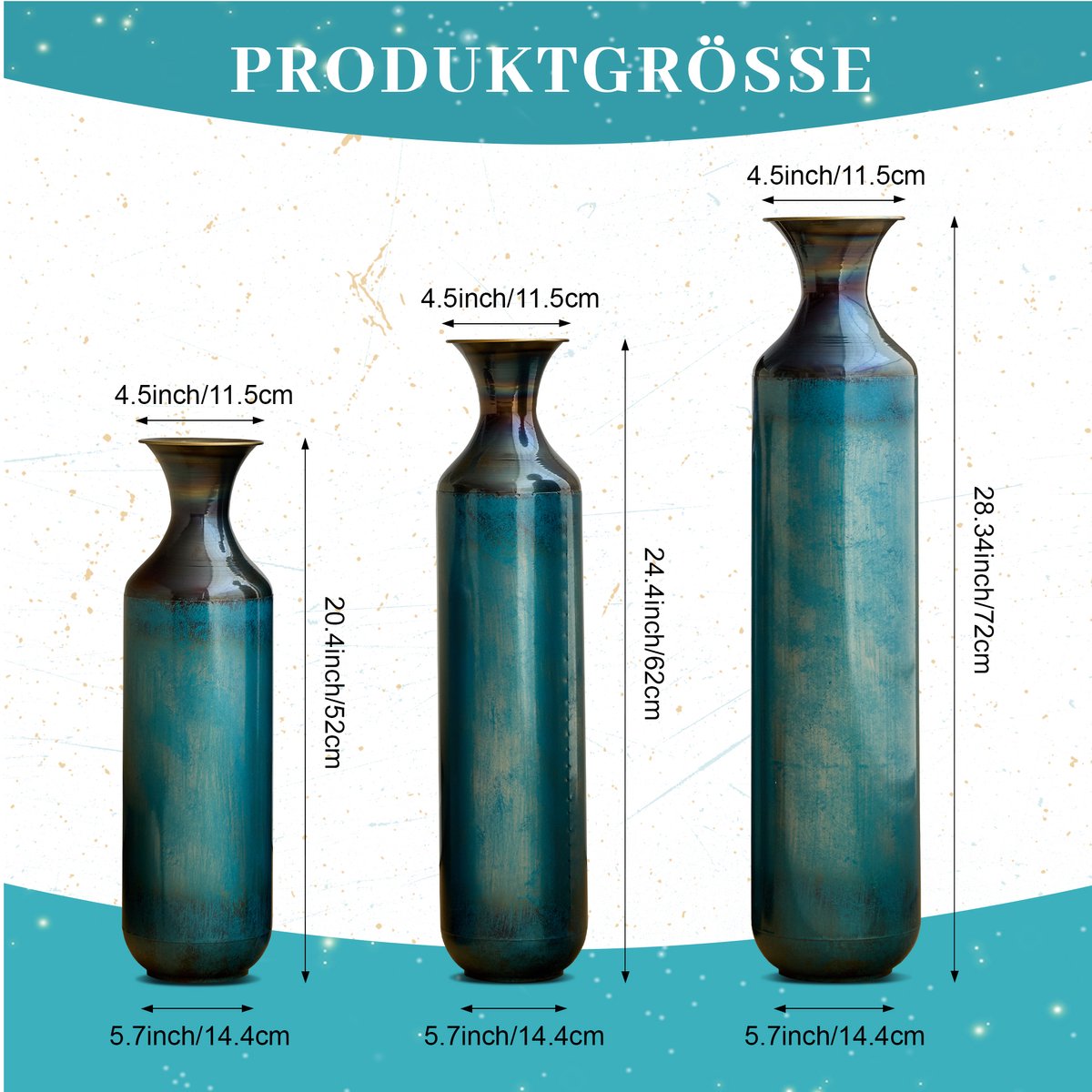 DESMIU Vaas – Handgemaakt Met Unieke Patina – 52 62 Of 72 Cm – Metaal – Blauwgroen – Decoratie Voor Woonkamer Hal Of Terras