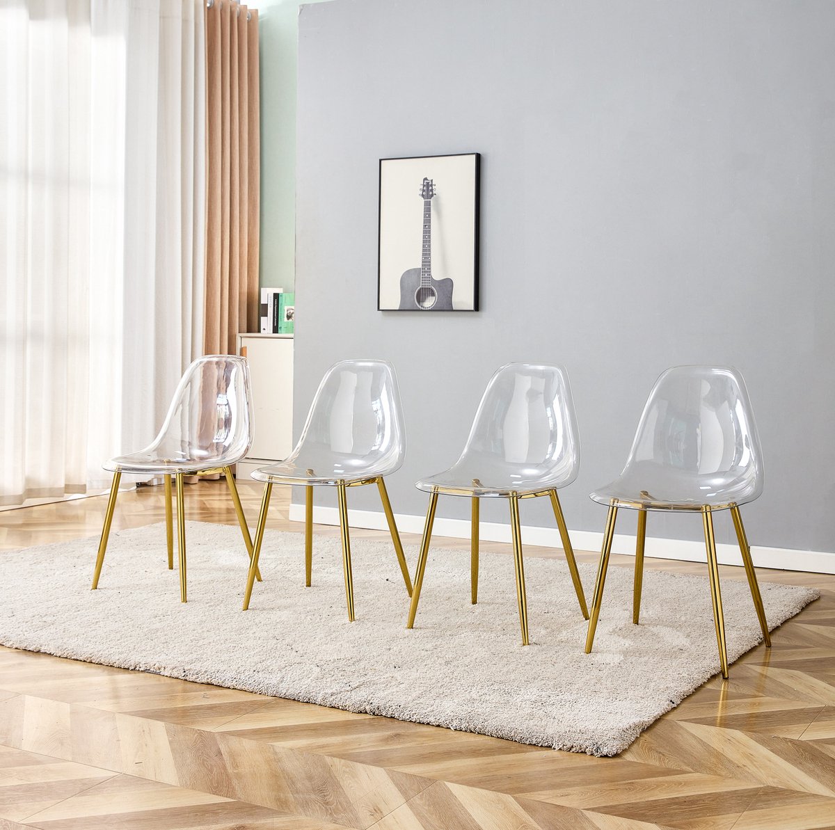 COVREO Eetkamerstoel 83 cm transparant goud, kunststof metaal, set van 4