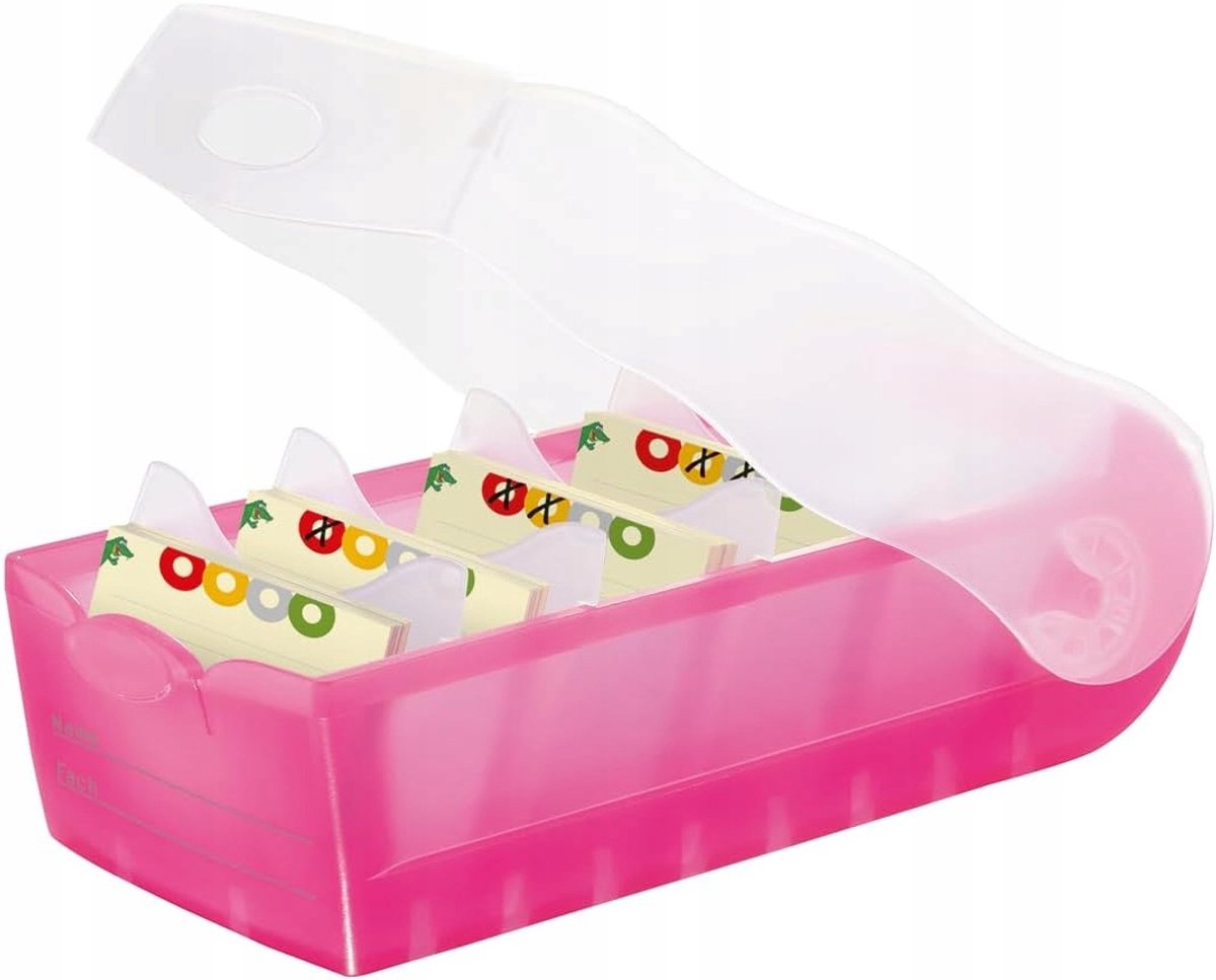 Roze A7 Flashcard Box met 5 Vakken, 900 Kaarten & 100 Flashcards