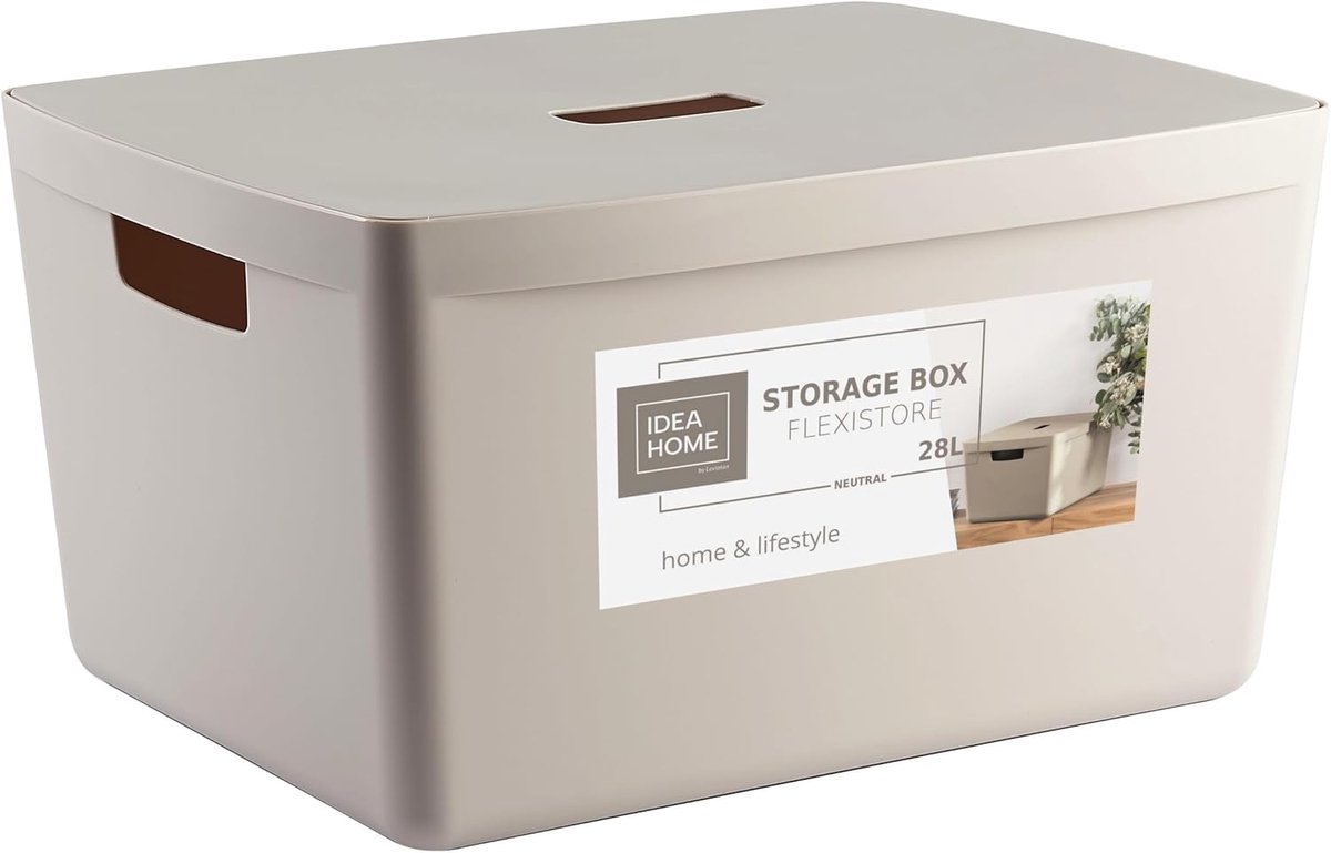 SnelShoppen - Opslagdoos Plastic 28 Liter - Organiser Box met Deksel - Multifunctionele Opbergmand voor Badkamer, Slaapkamer, Kantoor - Stapelbare Pla
