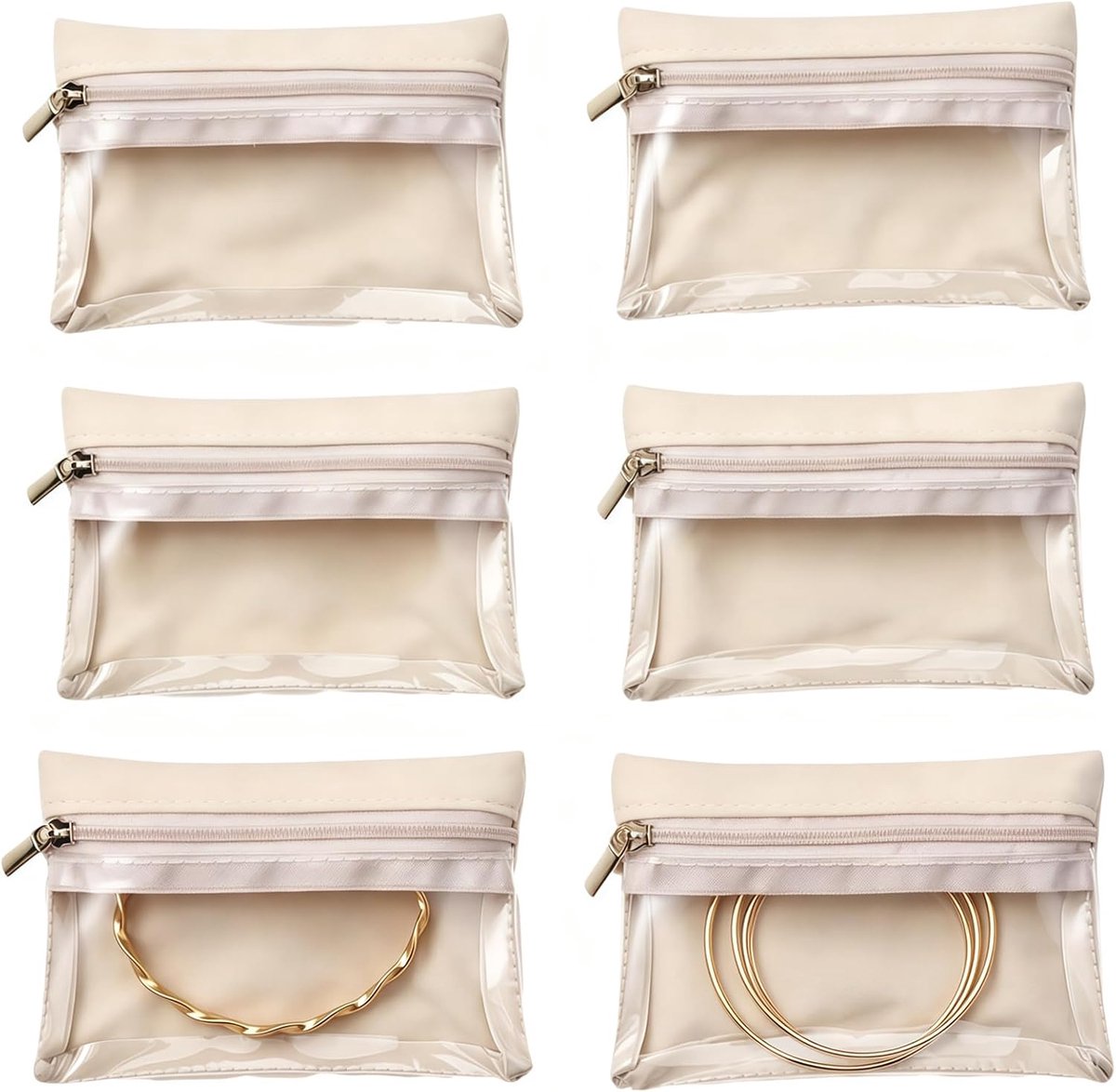 Juwelierstasjes 6 Stuks - Velvet Beige - Transparant Venster - Perfect voor Reizen - ShopVlot