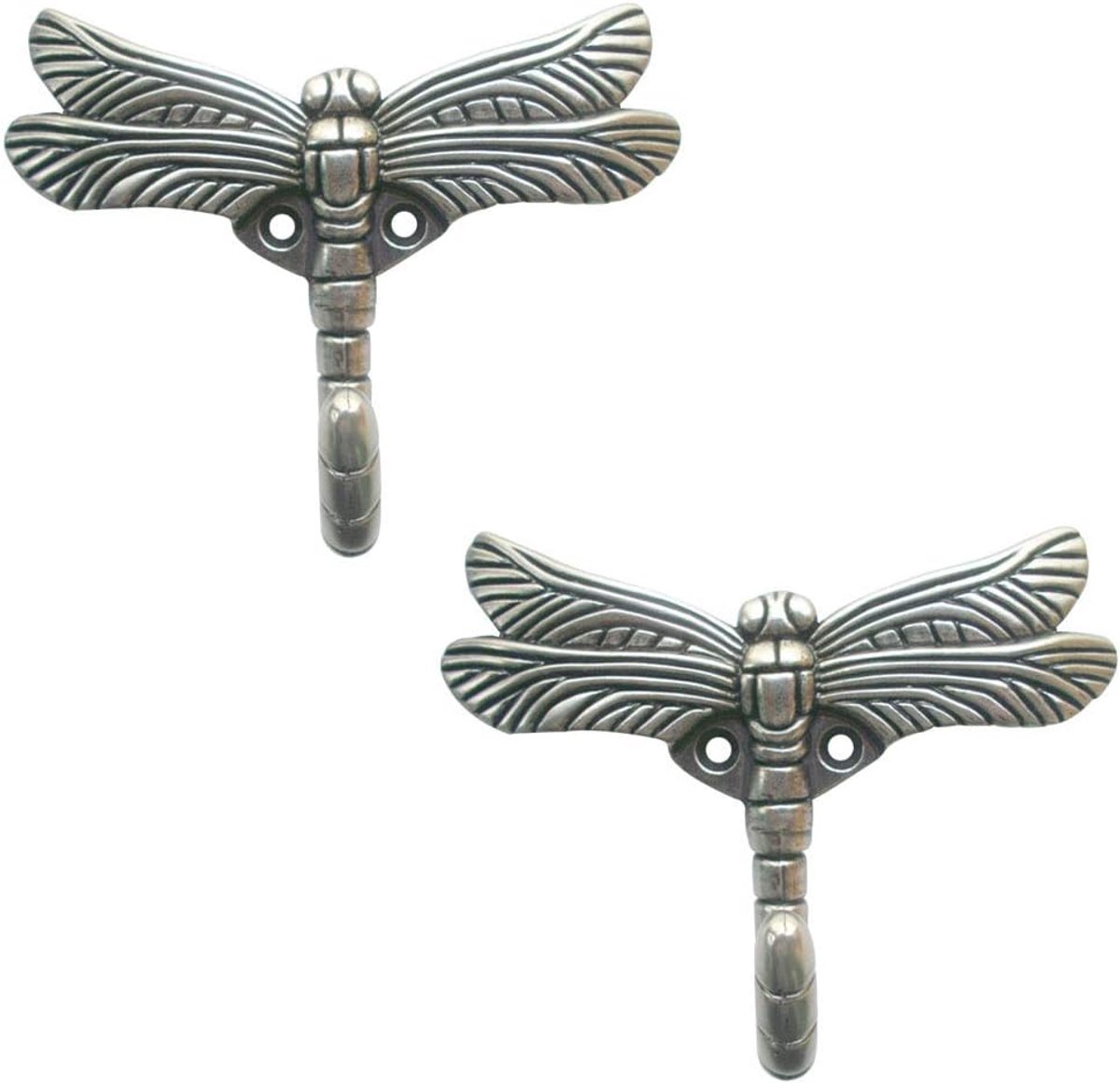 Haken wandhaak met libelle - oud zilver - decoratieve wandhanger - ideaal voor handtassen en sleutels - ShopVlot