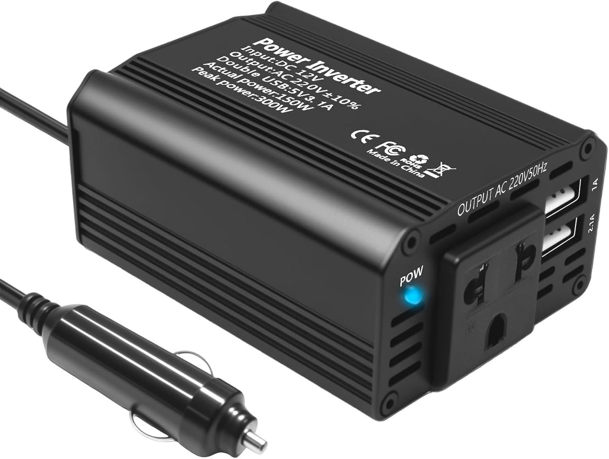 Car Inverter 150W - 12V DC naar 230V AC - Inclusief 2 USB-poorten - Ideaal voor onderweg - ShopVlot