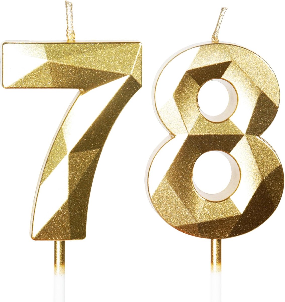 Verjaardagskaarsen 78 jaar - 3D getal 78 - Gouden taartdecoraties - Perfect voor verjaardagsfeesten - ShopVlot