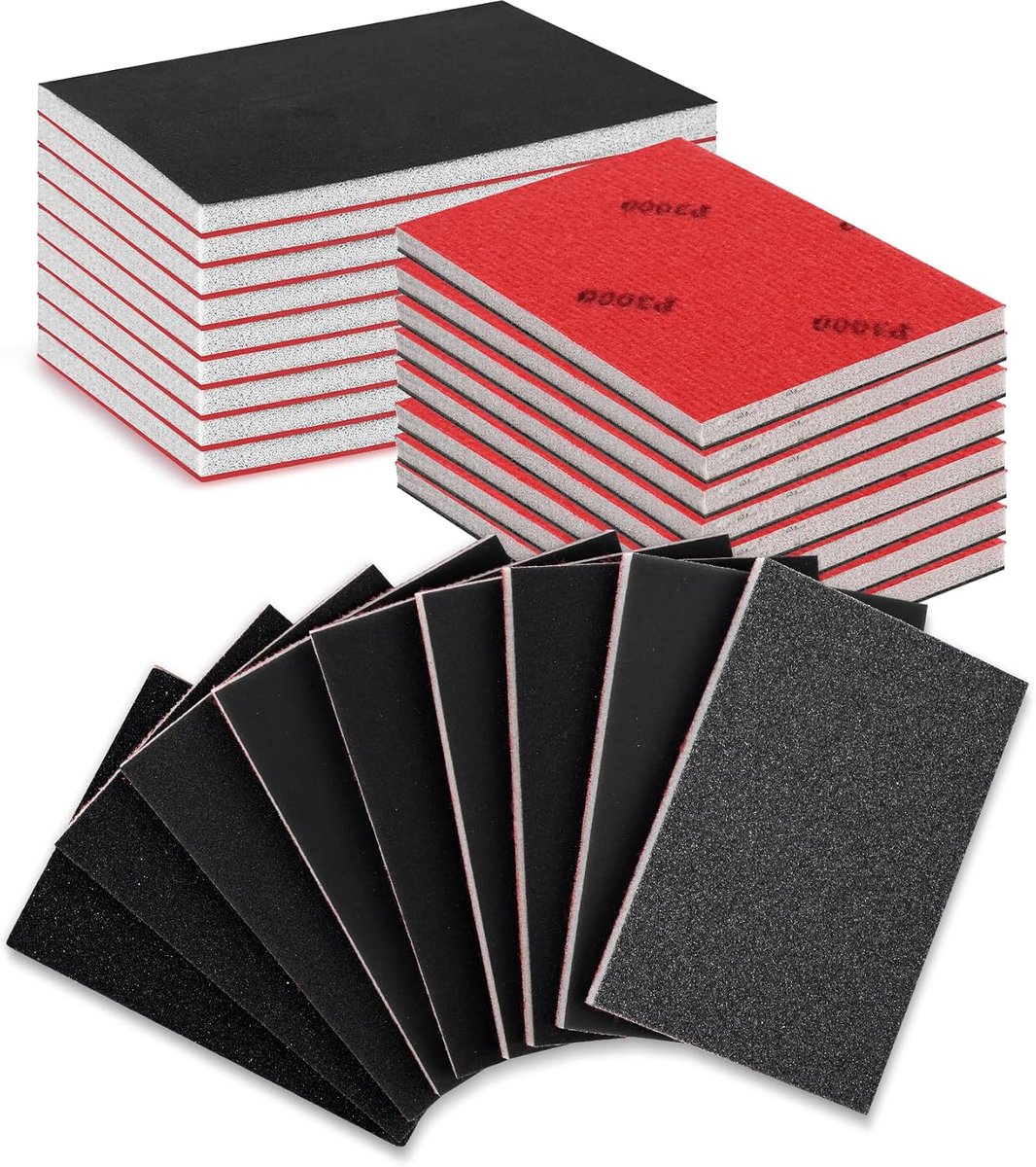 Vlokschuurvlies set 100 x 70 mm - korrel 120/180/320 - 18 stuks polijstsponzen - ideaal voor nat en droog slijpen - ShopVlot