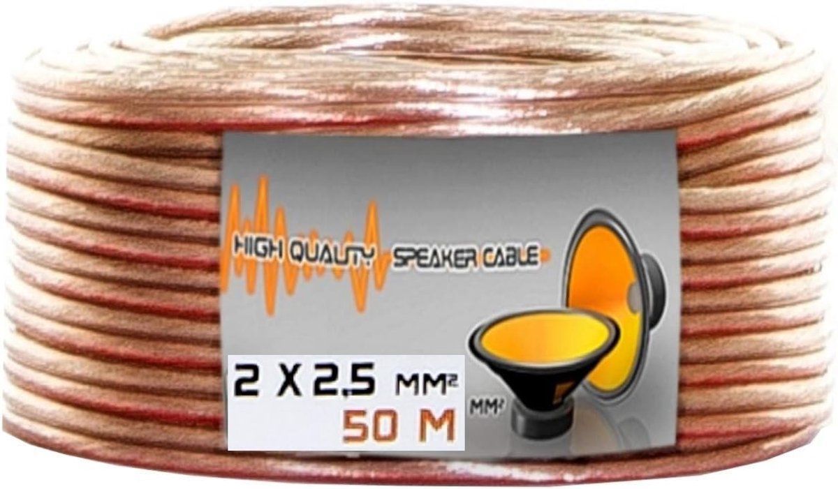 Luidsprekerkabel 50m 2x2.5mm² - CCA materiaal - Polarity marking - Ideaal voor HiFi Audio - ShopVlot