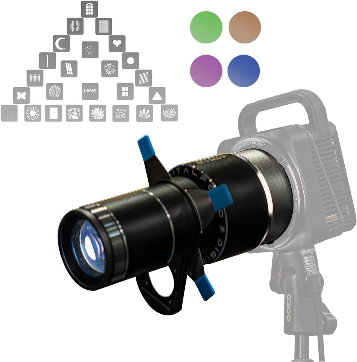 Snoot voor monolight - Optical snoot met framing shutter - 25 gobos en kleurfilters - Creëer unieke lichteffecten - ShopVlot