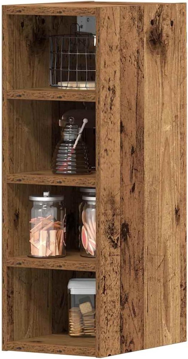 Hangkast Hout - Keukenkast Wandkast - Keuken Opbergen - Decoratief Bewerkt Hout - 20x60 cm - Oud Hout Kleur