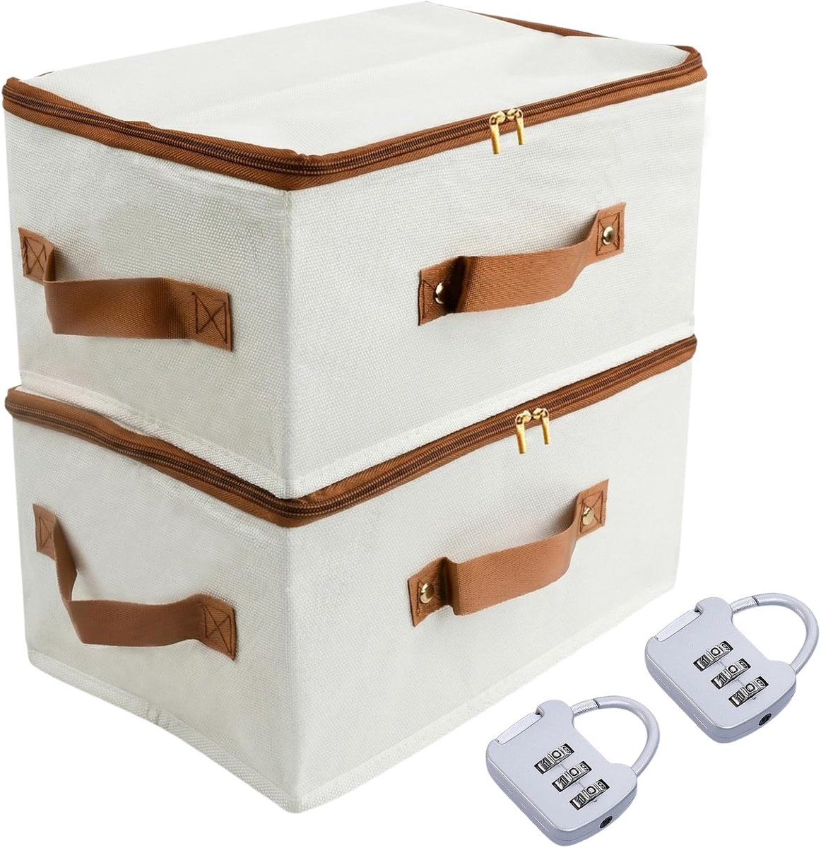 Opbergdoos met combinatieslot 30x20 cm - opvouwbare stoffen organizer - dubbele ritsen voor kleding en beddengoed - SnelShoppen