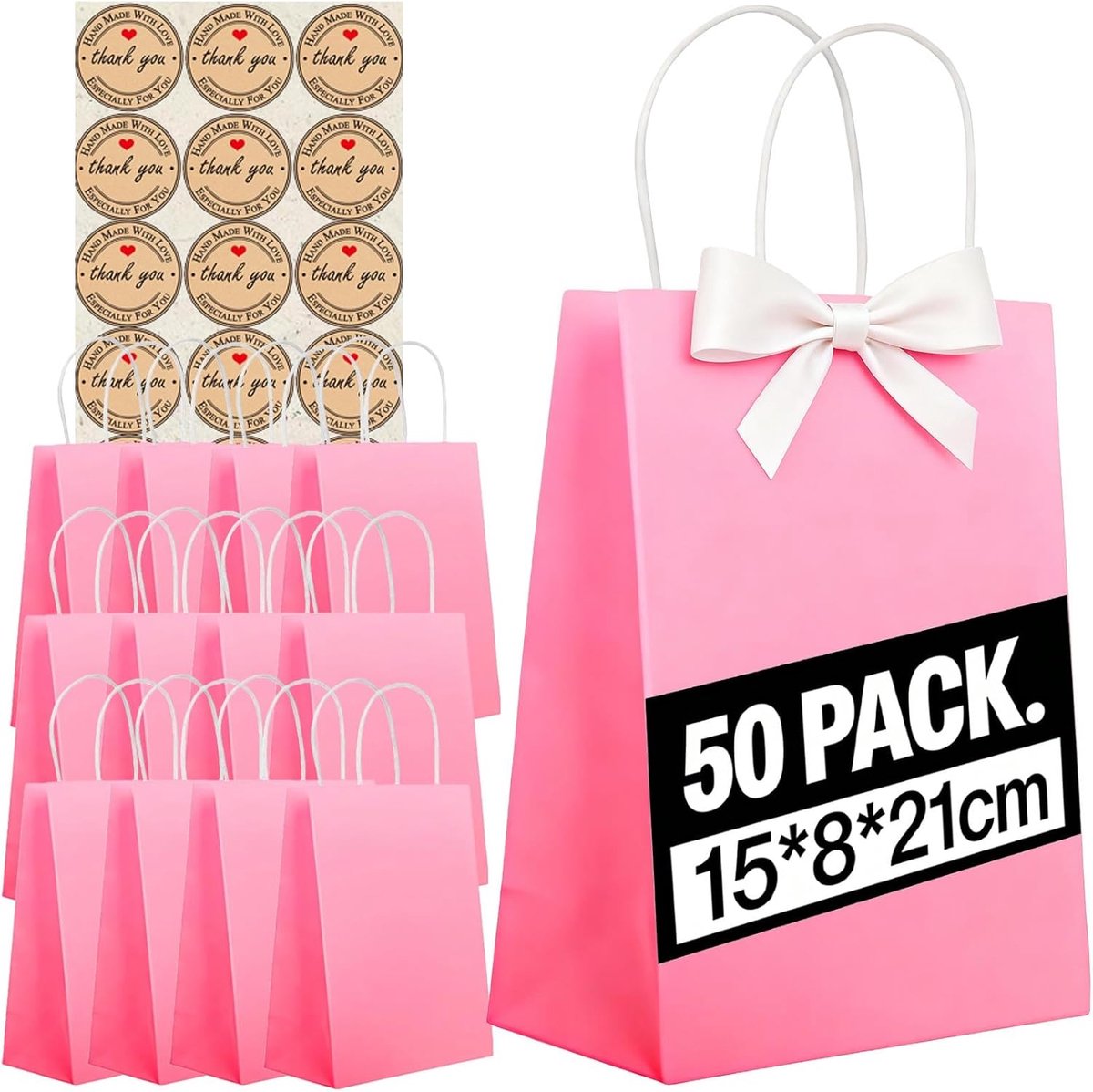 Geschenkzakjes 50 stuks - kleine kraftpapieren zakken met handvat - 130 g/m² - ideaal voor feesten - SnelShoppen