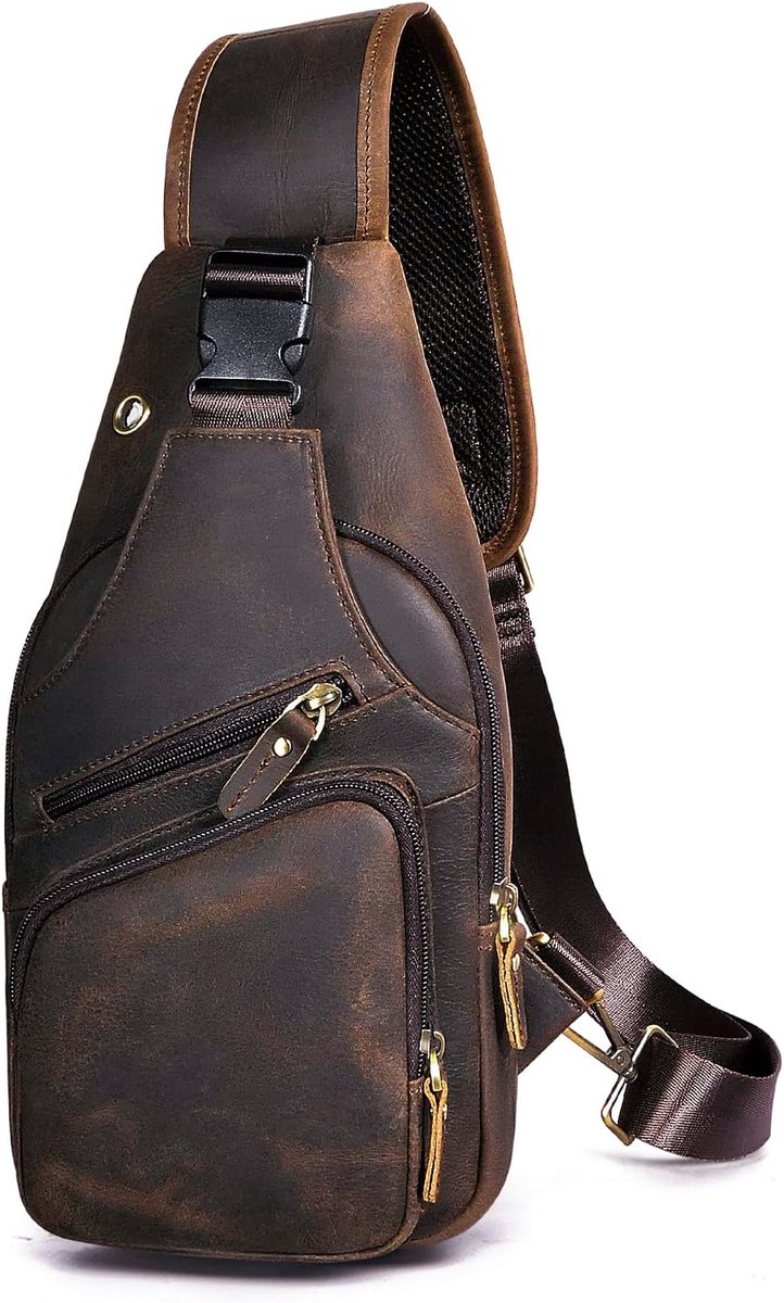 Schoudertas leer - Rugzak voor buiten - Sportieve messenger bag - Ideaal voor hiking - SnelShoppen