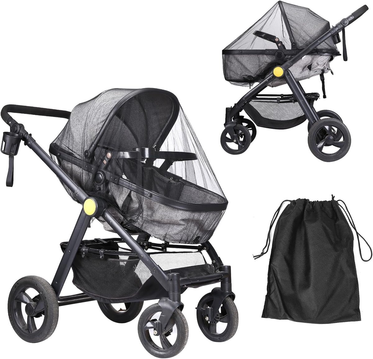 Insectenbescherming voor kinderwagen - Zwarte muggennet - Universeel formaat - Beschermt baby's ogen - SnelShoppen