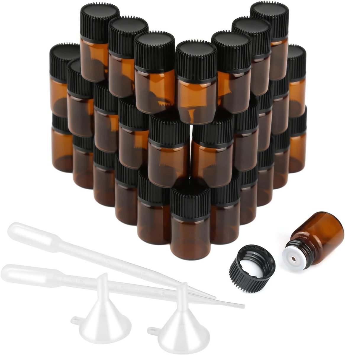 Dropper flessen 30 stuks - 3ml bruin glas - met druppelaars en afsluiters - ideaal voor essentiële oliën - SnelShoppen