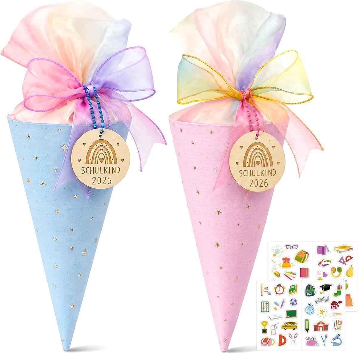 schoolzakjes set 10-delig - cadeauzakjes voor broers en zussen - met houten hanger en stickers - SnelShoppen