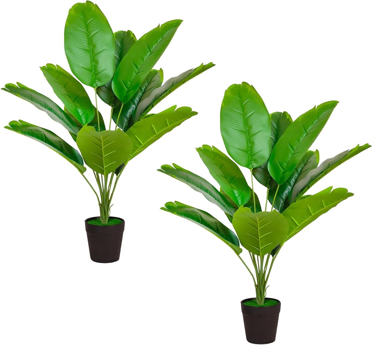 Kunstplant Bananenboom groot 64 cm - 2 stuks - kunstmatige palm met 12 bladeren - perfecte kamerdecoratie - SnelShoppen