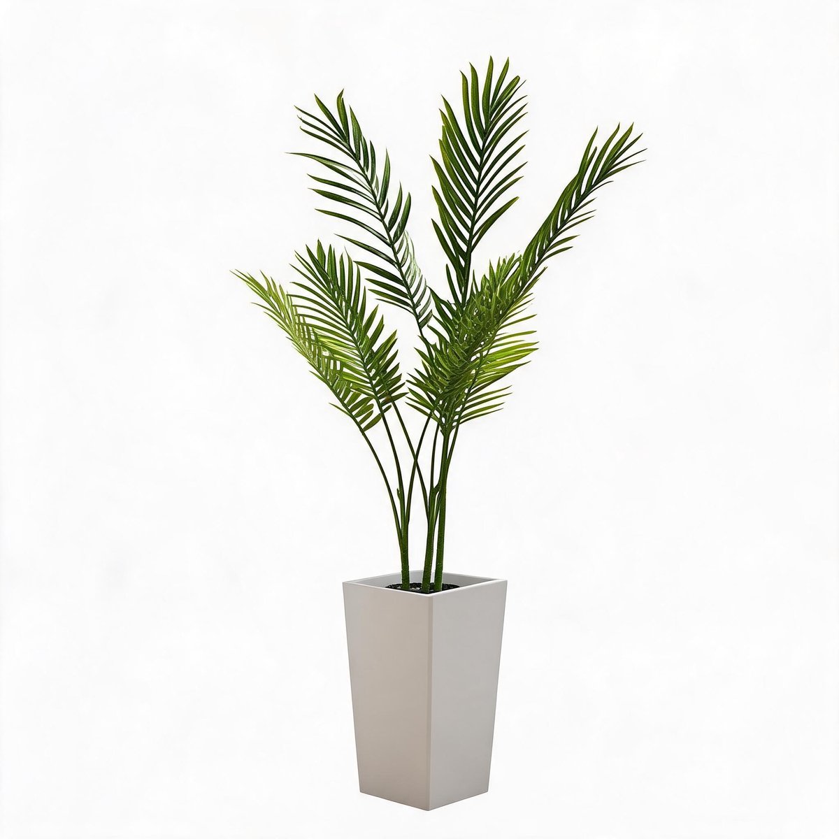 Danky Premium - 147cm luxe ultra-natuurgetrouwe rijke areca palm kunstplant met hoog wit designpot duurzame uv-bestendige decoratie voor villa kantoor en evenementen