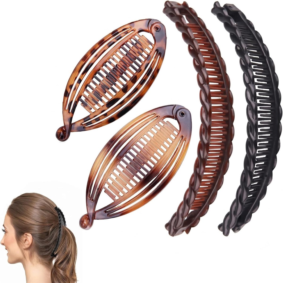 Haarspelden voor dames, retro bananenhaarclips in 2 stijlen, haarspelden voor dames voor krullend en dik haar, haaraccessoires voor paardenstaart en knot