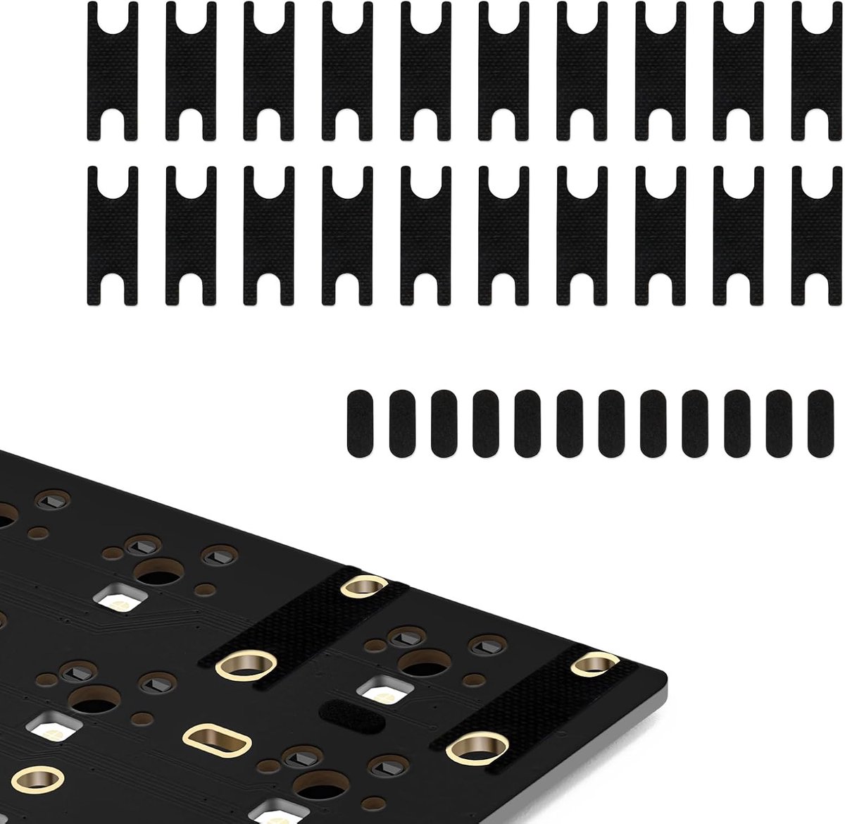 Toetsenbord PCB-stabilisatorschakelaar Teflon-film toetsenbordstabilisatorschakelaarpads 20 stuks, stabilisator staaldraad EVA-pads 12 stuks (zwart)