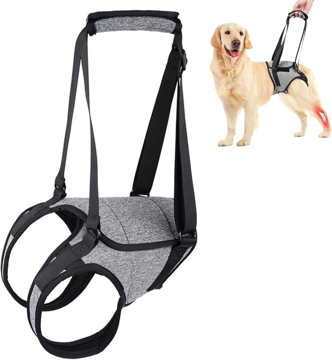 Hondendraagriem, grijs, XL, draaghulp hond, anti-trekharnas voor honden, verstelbaar hondenharnas, grote honden, draagbaar hondenharnas, draaghulp voor honden, groot, voor een lichaamsgewicht