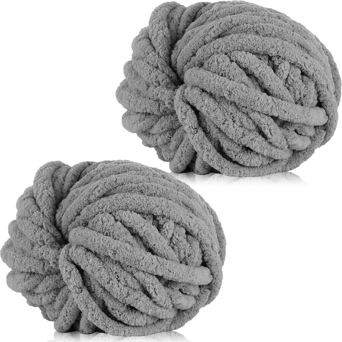 haakgaren, 2 x 250 g, dik, zacht, pluizig chenillegaren, veelkleurige grove breiwol, super grof garen voor het haken van dekens, hoeden, kussens en tassen (donkergrijs)