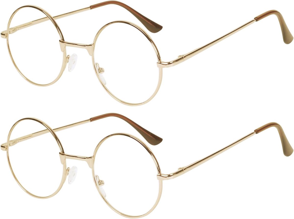 2 stuks leesbril voor dames en heren, rond, vintage, metalen frame, brilband + brillenkoker