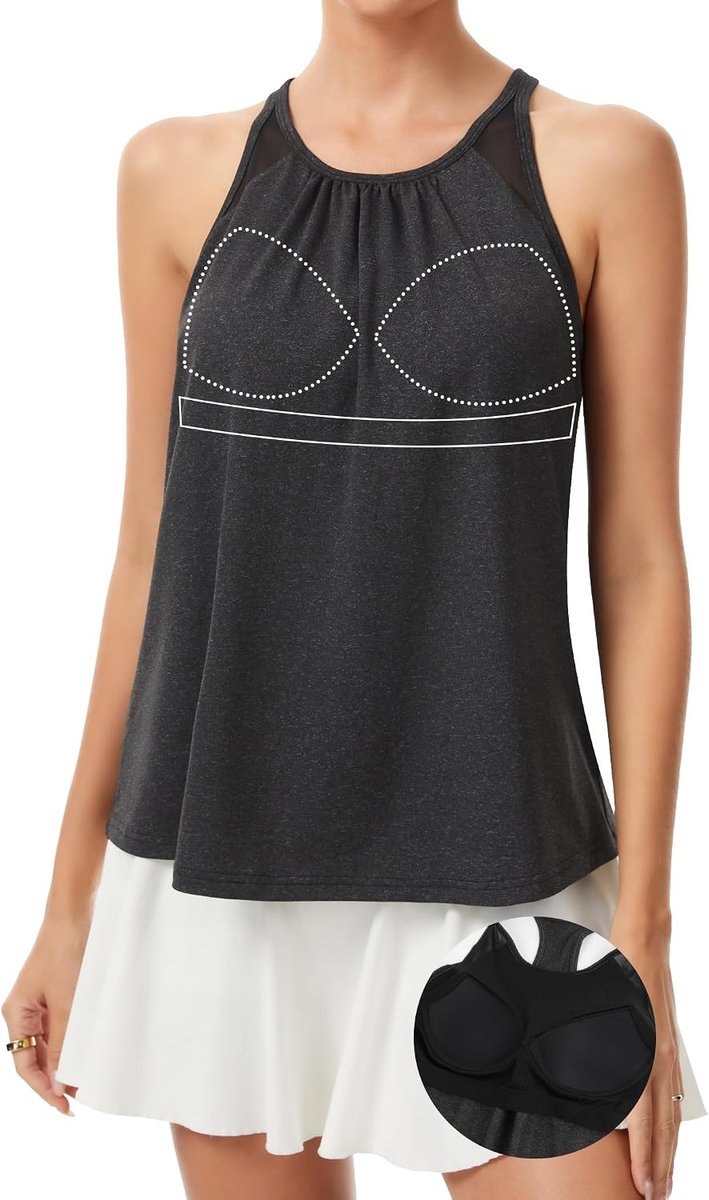 Sport tanktop dames mesh racerback sporttop met geïntegreerde beha sportshirt mouwloos sportbovenstuk yoga shirt fitness training tops casual bovenstuk cami