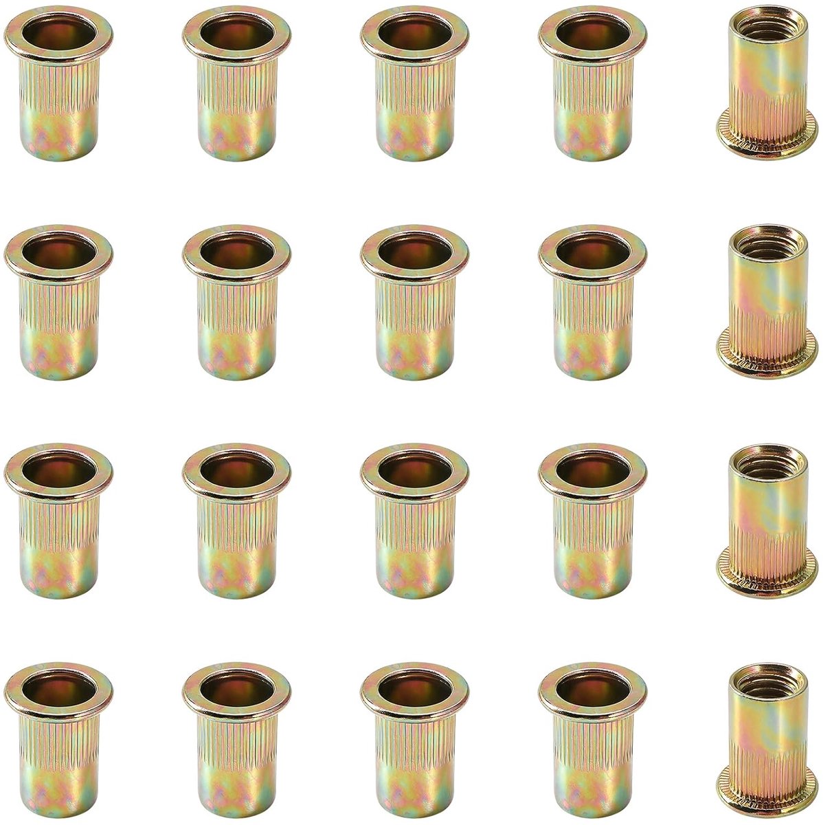 20 Stuks M10 Verzinkt Koolstofstaal Blindklinkmoeren, Platte Kop Schroefdraad Insert Nutsert, voor Auto, Meubels, Geel