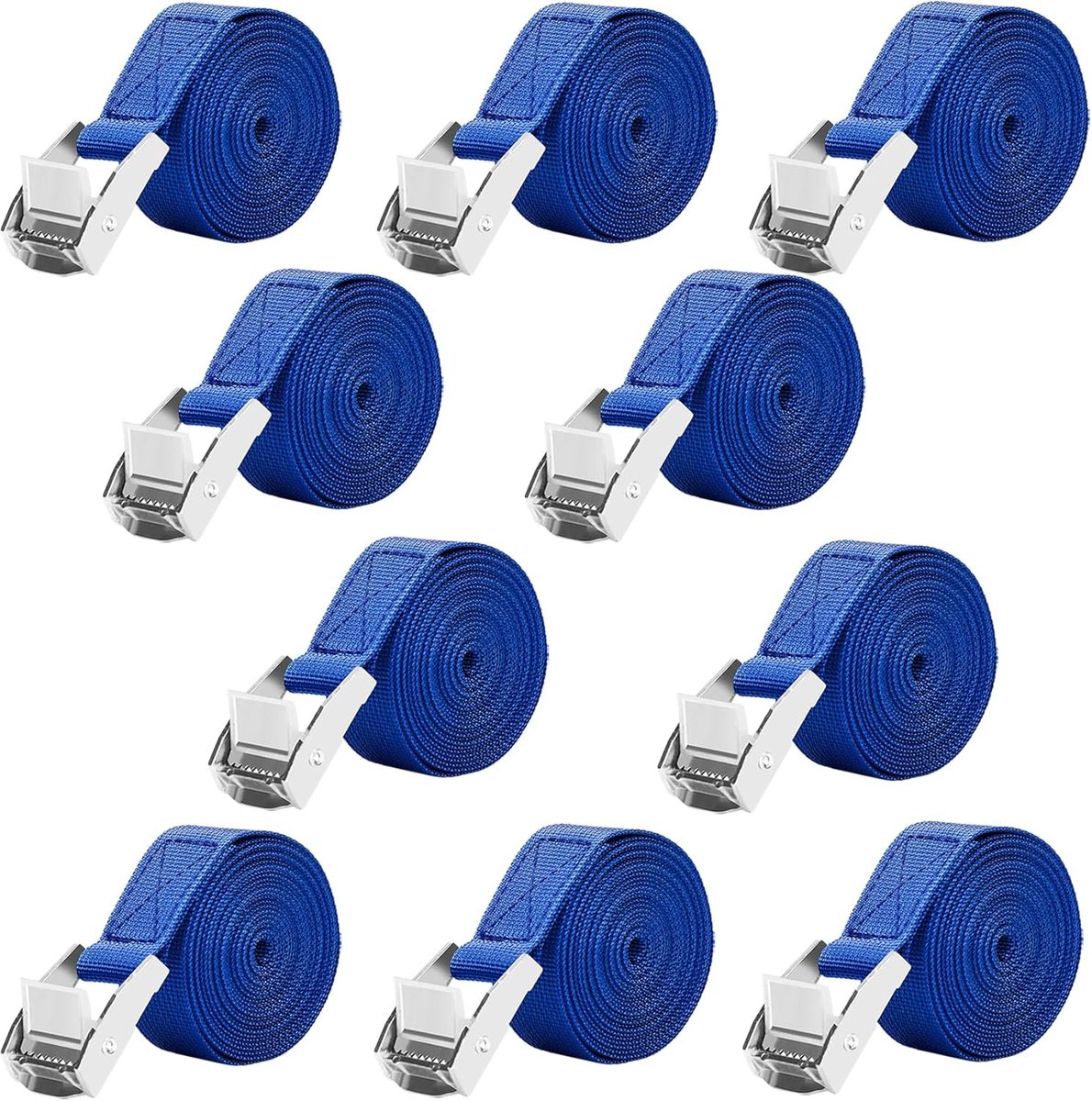 Spanbanden, 10 stuks, 2,5 m, sjorbanden met ratel, belastbaar tot 250 kg (10 stuks, blauw, 2,5 m x 25 mm)