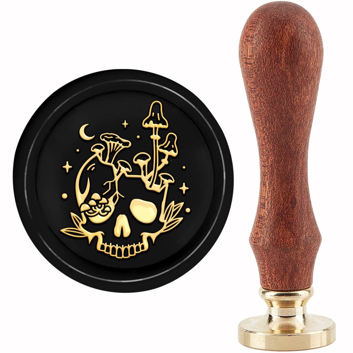 Craspire Doodshoofd, waszegelstempel, paddenstoel, zegellak, stempel, 30 mm, retro, vintage, afneembare messing stempelkop met houten handvat voor uitnodigingen, kaarten, geschenkverpakking