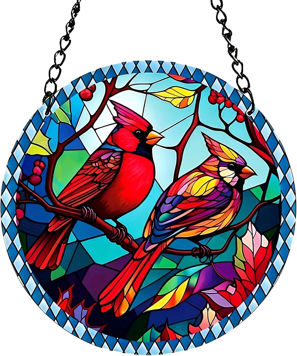 raamdecoratie, uniek kardinaal design, raamdecoratie hangend voor binnen en buiten zoals woonkamer of tuin, vogelliefhebbers, moeder en oma (15 cm)