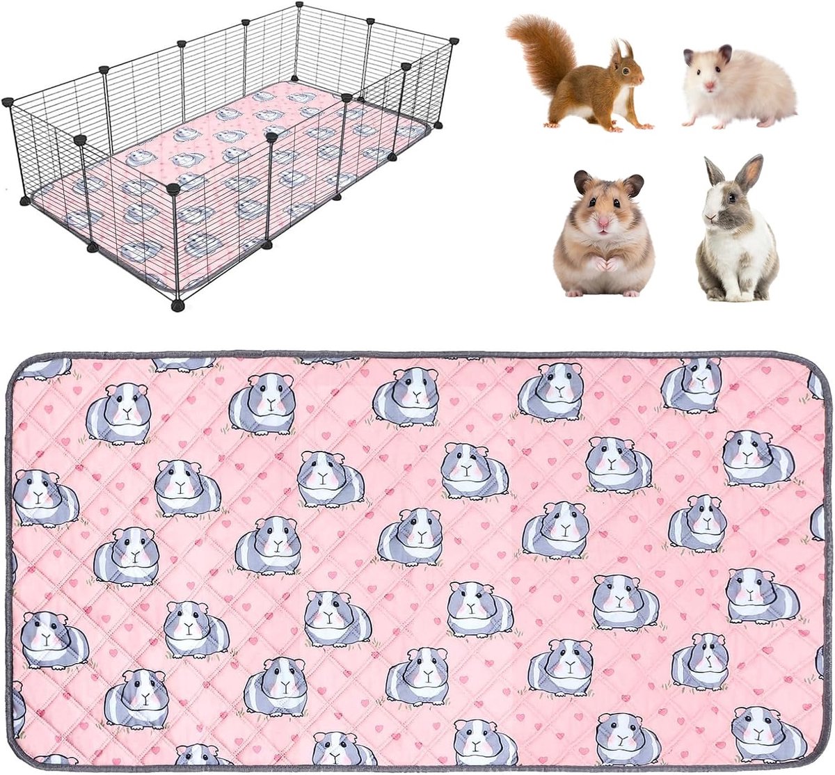onderlegger voor cavia's, 120 x 60 cm, wasbare en herbruikbare hygiëneonderlegger voor huisdieren, kooionderlegger voor kleine huisdieren, hamsters (roze varken)