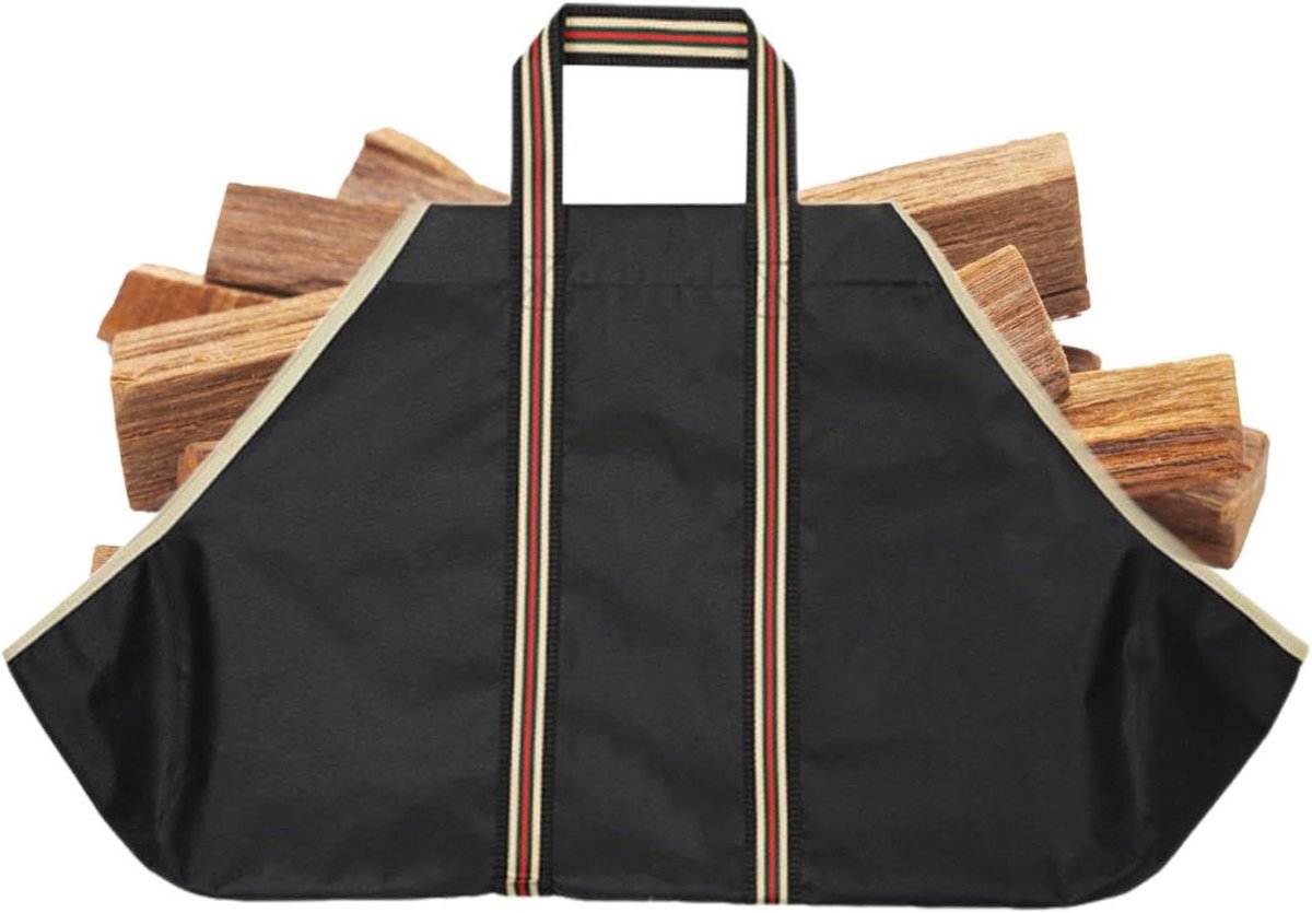 Brandhout Drager - Hout Opbergtas - Buitenhaard Accessoire - Waterdicht PVC Materiaal - 72 x 45 cm - Zwart Bruin