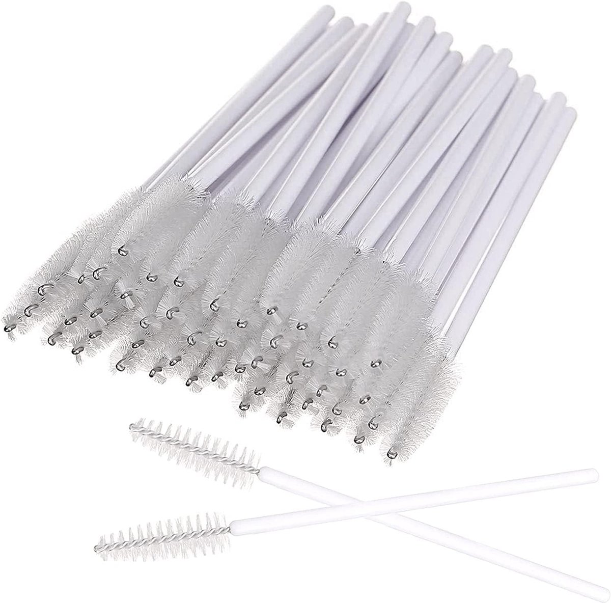 Mascara Wands 100 Stks, Wegwerp Wimper Borstels Eye Lash Wenkbrauw Applicator Spoolie Micro Brush, Cosmetische Make-up Borstel Tool Kits (Wit, 100 stuks)