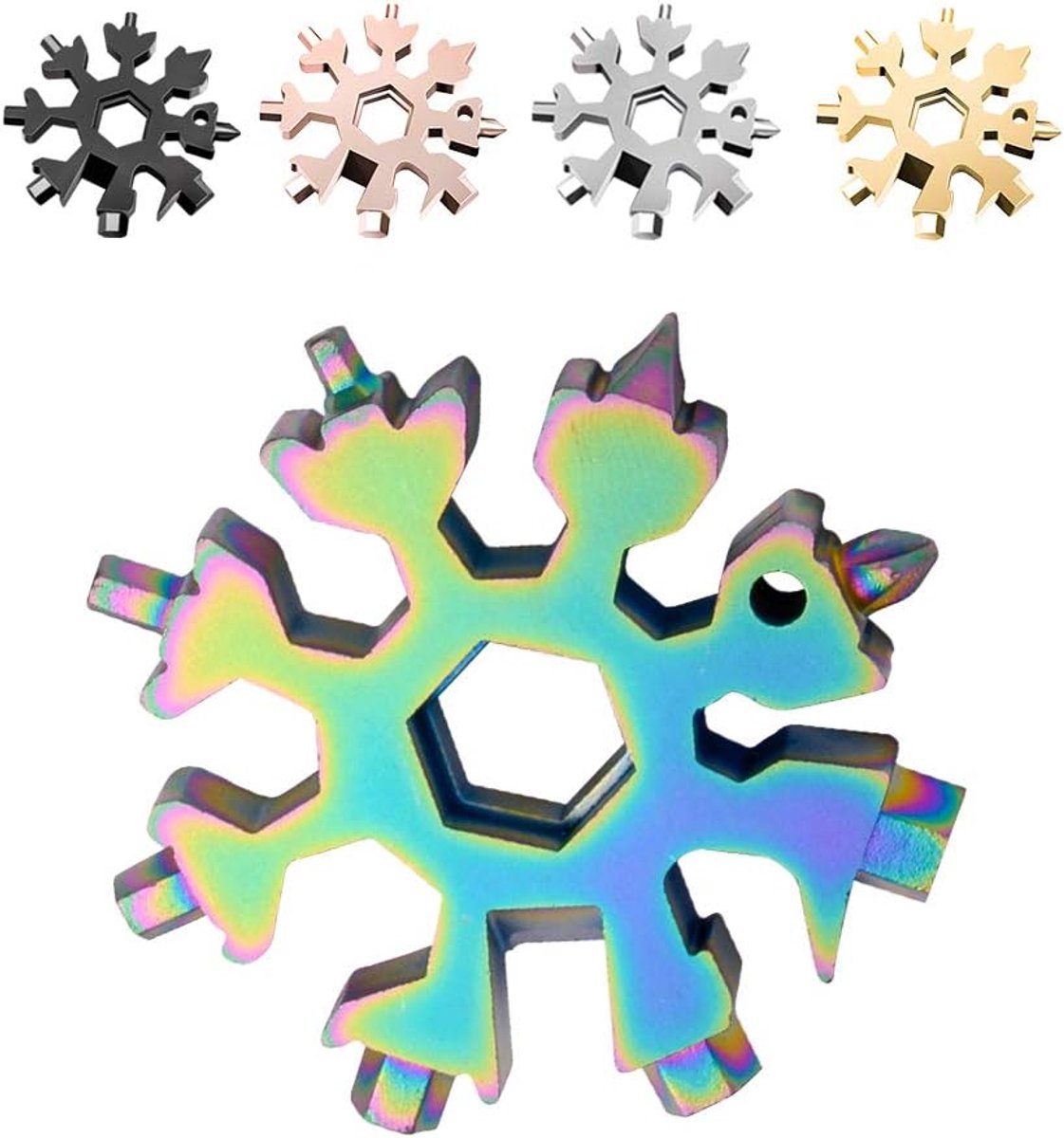 18-in-1 roestvrij stalen sneeuwvlokken multifunctioneel gereedschap regenboogkleur