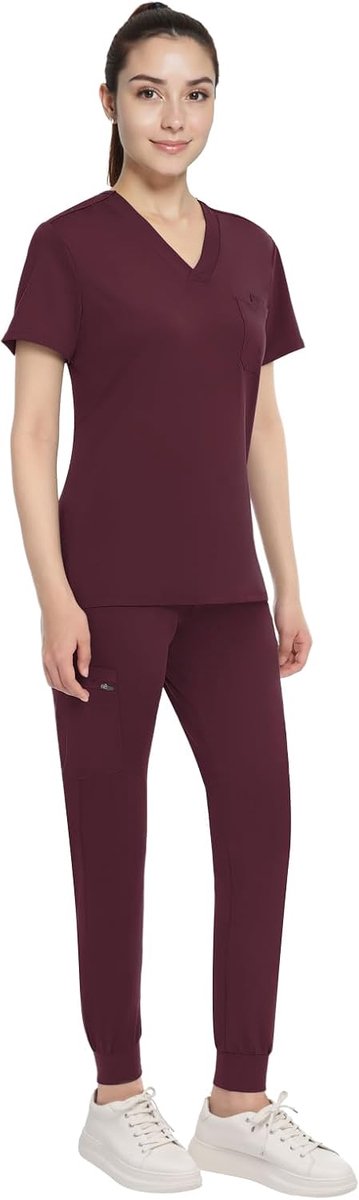Dames, V-hals, stretch, medische werkuniforms, top en broek met zakken, verpleegkundige beroepskleding in meerdere kleuren