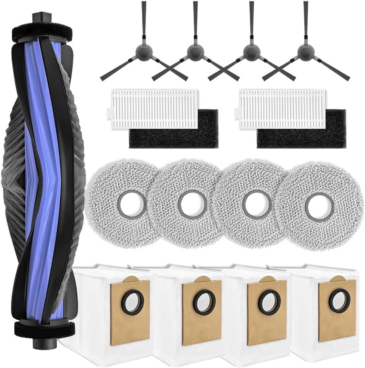 Accessoireset compatibel met LEFANT M3/M3 Gen2 stofzuigerrobot, reserveonderdelenset met 1 x hoofdborstel, 4 x reinigingsdoeken, 4 x stofzakken, 4 x zijborstels, 4 x filters