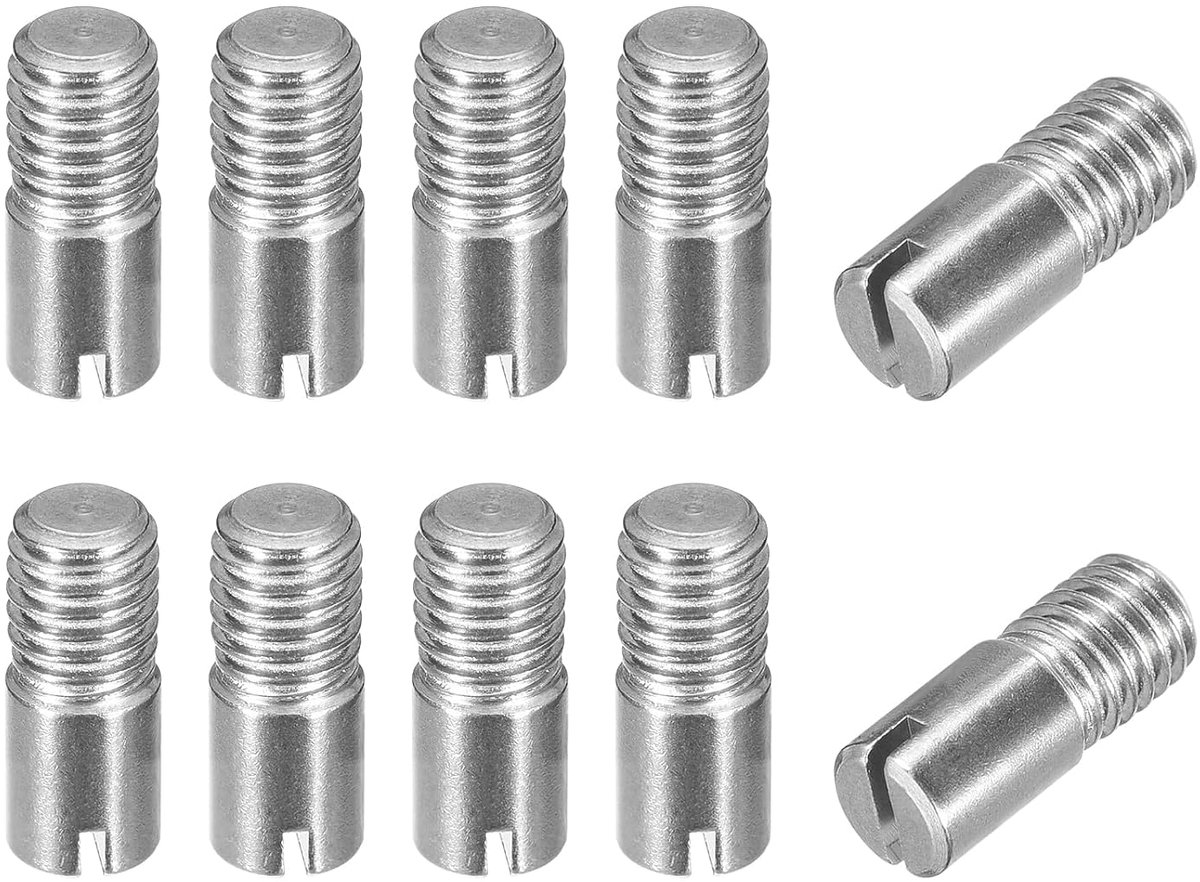 10 stuks M8 x 20 mm sleufcilinderpen van 304 roestvrij staal, positioneerstift met buitendraad voor meubels en kasten