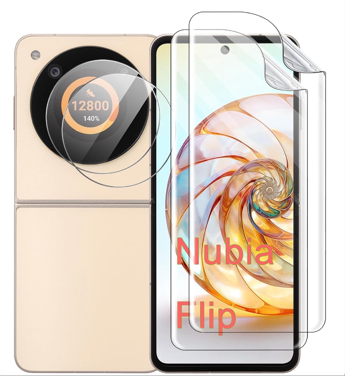 Schermbeschermer compatibel met Nubia Flip 5G, 2 stuks zachte schermbeschermer + 2 stuks camerabeschermer, 9H, zonder luchtbellen, krasbestendig (A-transparant)