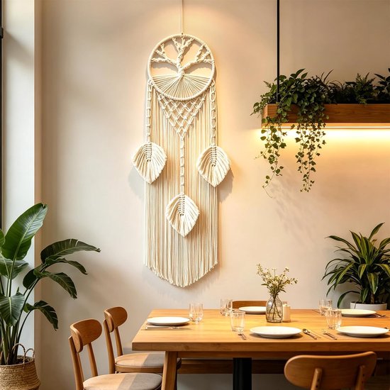 dromenvanger, wandbehang, levensboom, dromenvanger, macramé, wandopknoping voor bruiloften, slaapkamer, woonkamer en entree — afbeelding 4