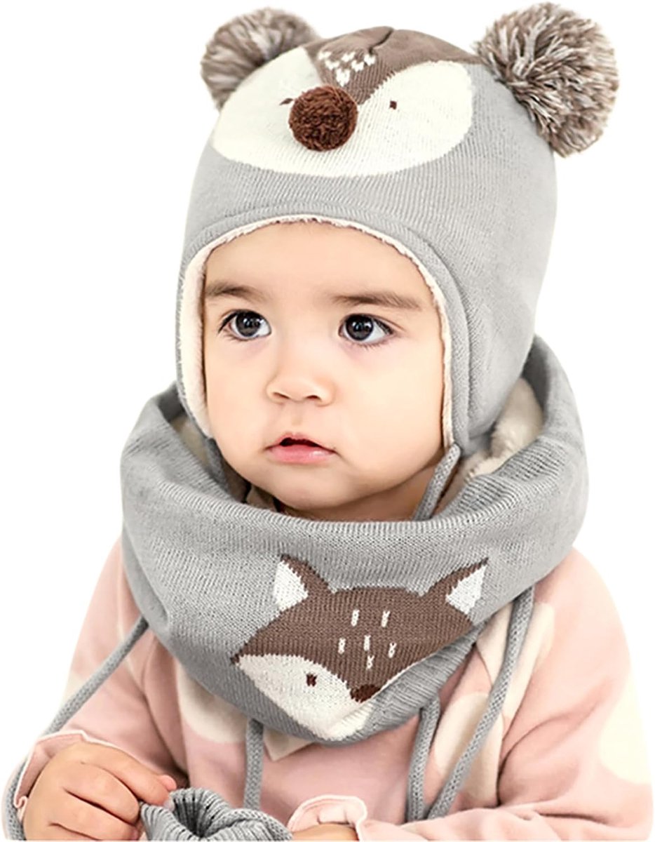 Meisjes Jongens Cap Sjaal Handschoen Set - Herfst Winter Lente Kinderen Pasgeboren Baby Cap Sjaal Met Handschoen - Gebreide Warme Wollen Muts 1-6 Jaar Oud