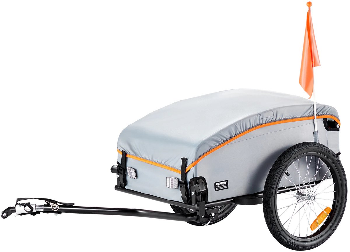 Gudalio Fietskar - Fietstrailer - Waterdichte hoes en reflectoren - Opvouwbaar - Past op 22 "-28" Fietswiel - 45 kg - Grijs oranje