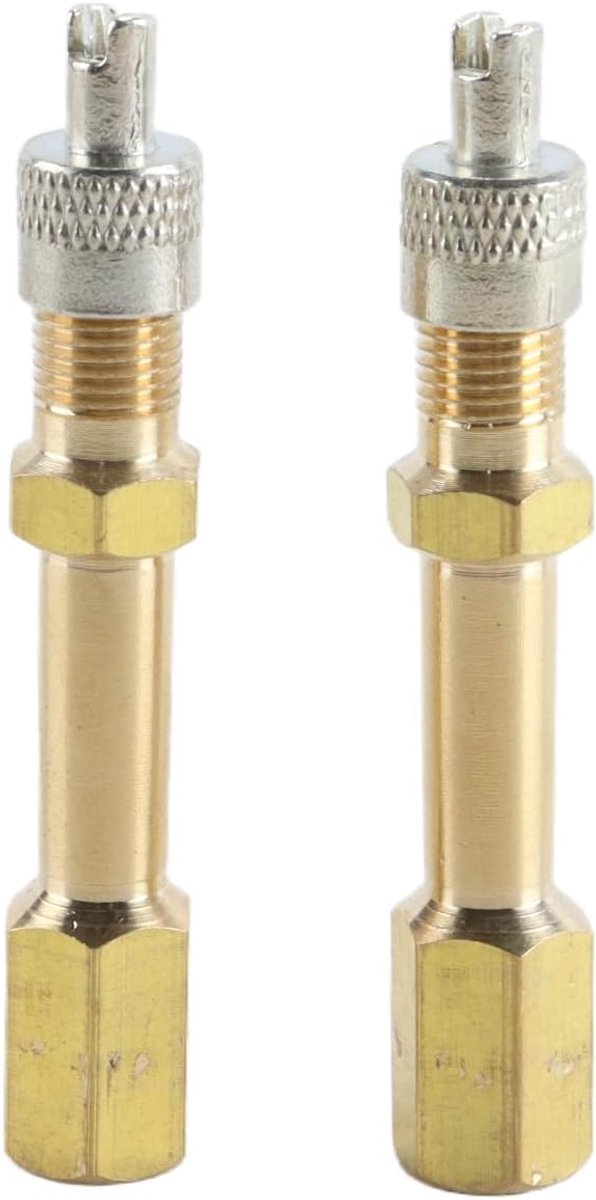 2 stuks 50 mm universele ventielsteelverlenging voor auto's, vrachtwagens en motorfietsen, messingkleurig, duurzaam metaal