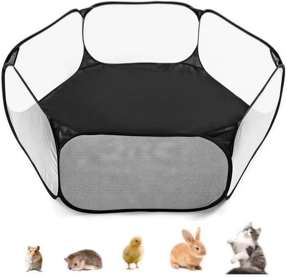 Buitenhok voor kleine dieren, pop-up box voor kleine dieren, opvouwbare kooi, tent, draagbaar, ademend, voor cavia's, cavia's, hamsters, chinchilla's, puppy's (zwart)