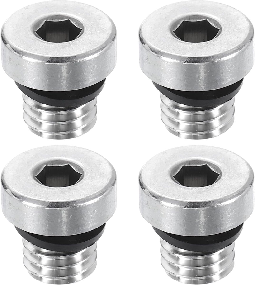 4 stuks 304 roestvrij stalen buisstoppen accessoires M8 x 1,25 metrisch mannelijke binnendraad zeshoekige kop stop accessoires met afdichtring