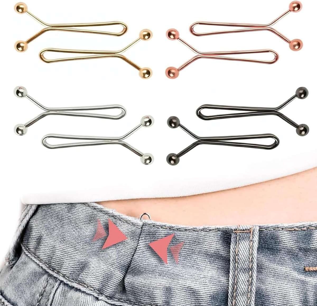 8-delige Broek Tailleband Versteviger, Naaivrije Verstelbare Tailleclips en Multifunctionele Bevestigingen voor Broeken, Jeans, Rokken en Shirts (4 Kleuren)