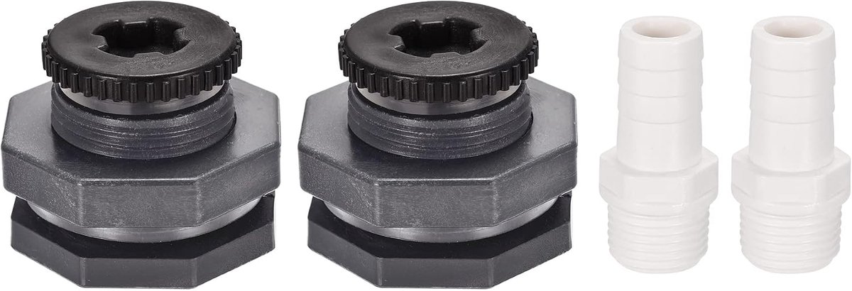 Set van 2 pvc-schotwandfittingen - schroefdraad schotwand water tankaansluiting met stop en weerhaken buisleiding fitting toepassing kranen (G1/2 schroefdraad grijs wit)